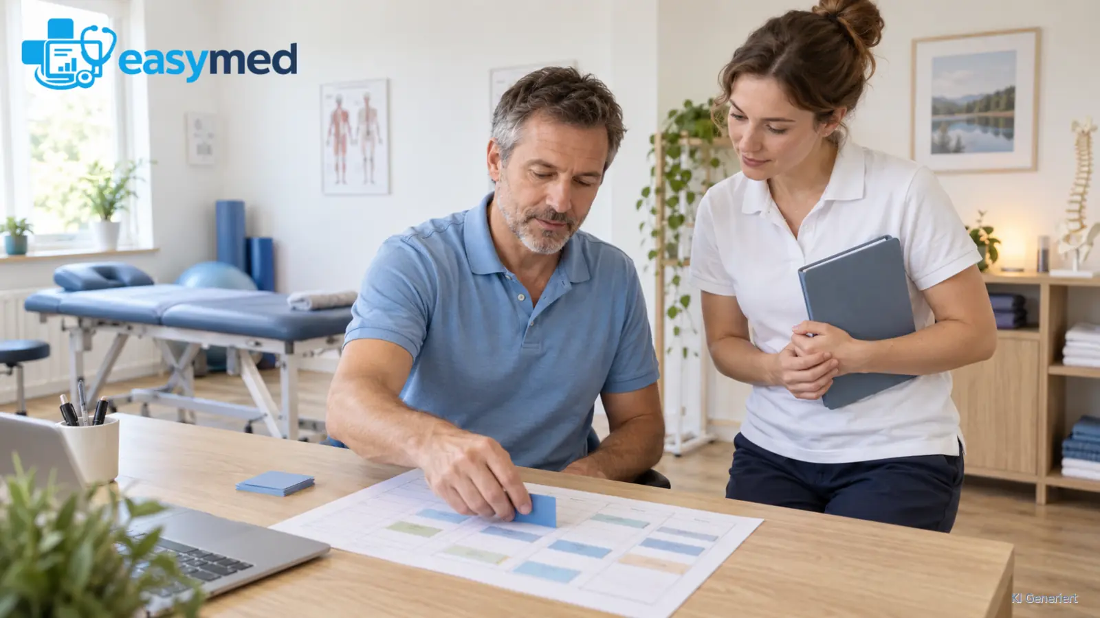 Physiotherapieteam bespricht eine Änderung im Behandlungsplan.