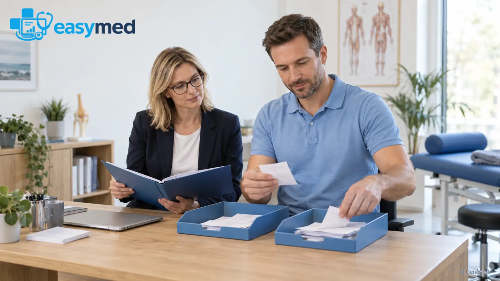 Physiotherapiepraxis ordnet Belege und Leistungsunterlagen für die Steuerberatung.