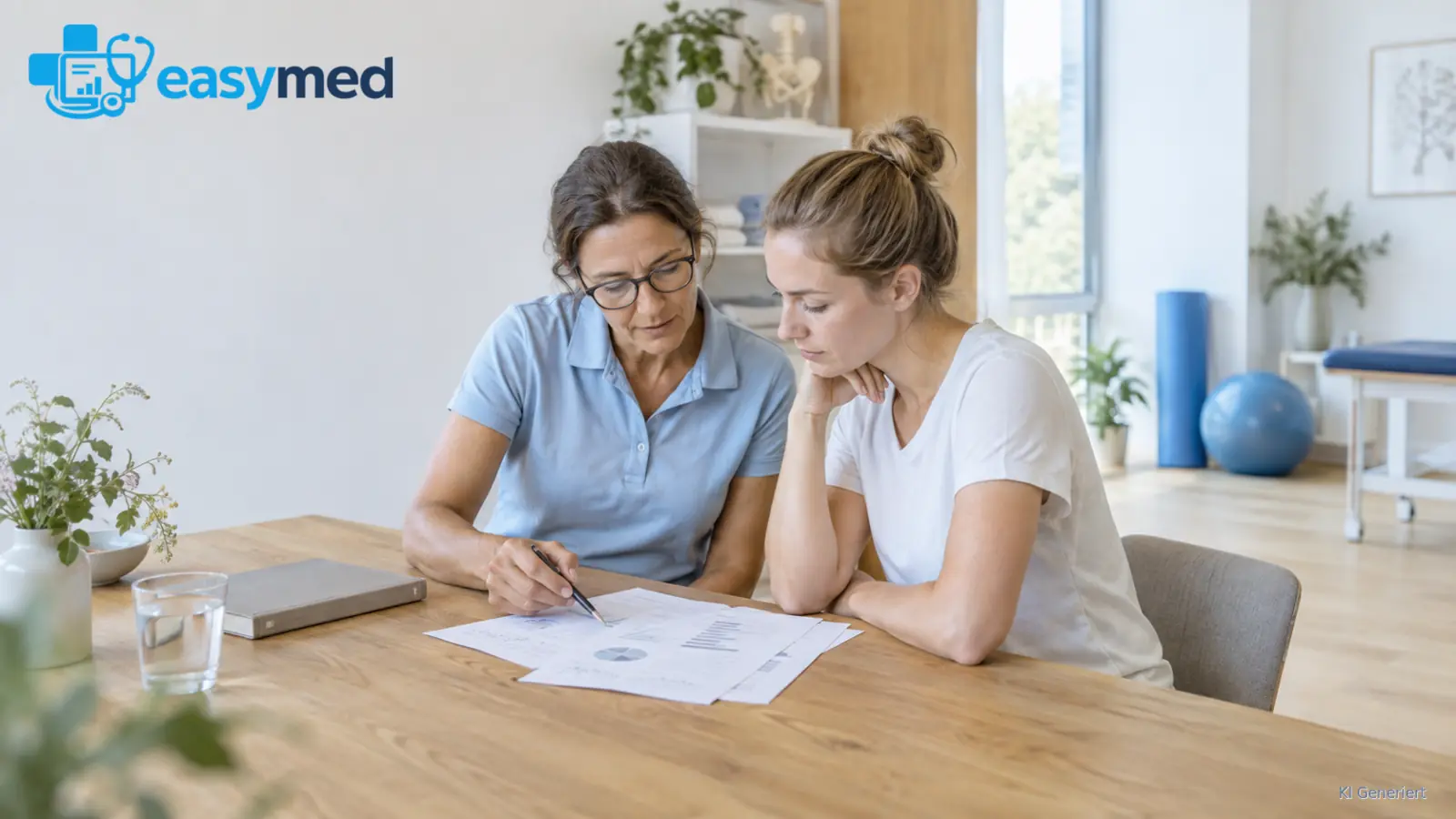Zwei Physiotherapeutinnen besprechen eine Studie und ihre fachlichen Rückfragen.