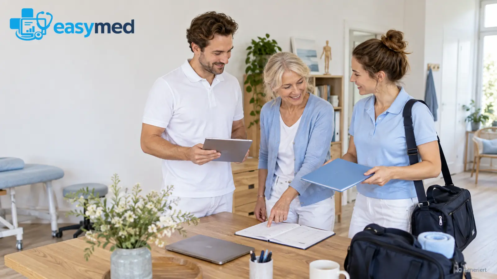 Therapieteam stimmt mobile Besuche, Aufgaben und Unterlagen gemeinsam ab.