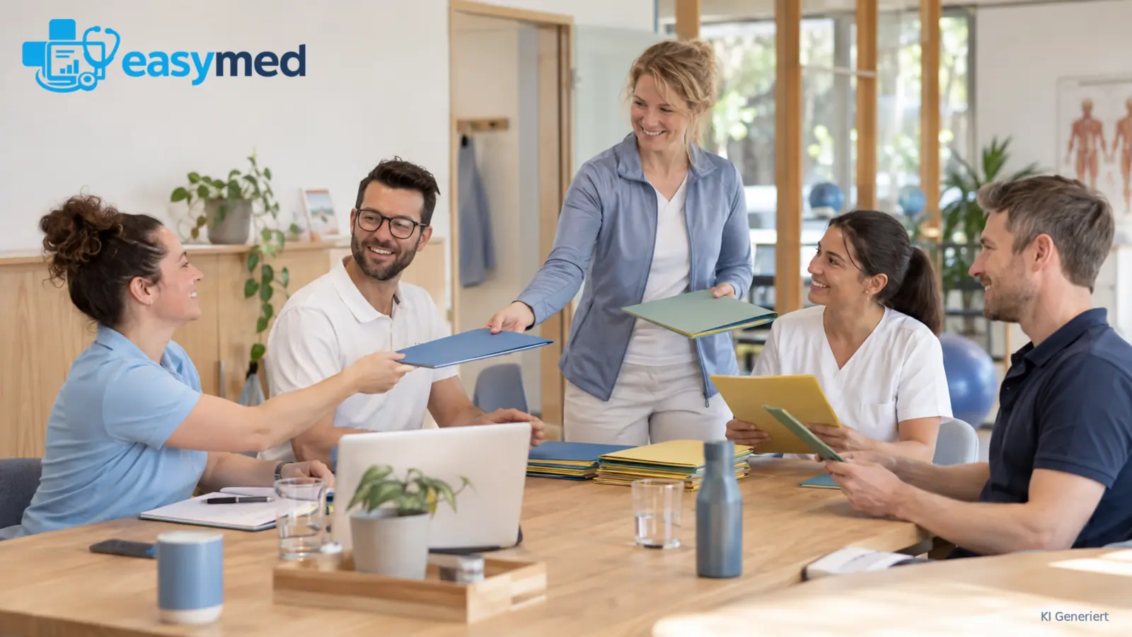 Team einer Gruppenpraxis bespricht Zuständigkeiten und Einarbeitung.