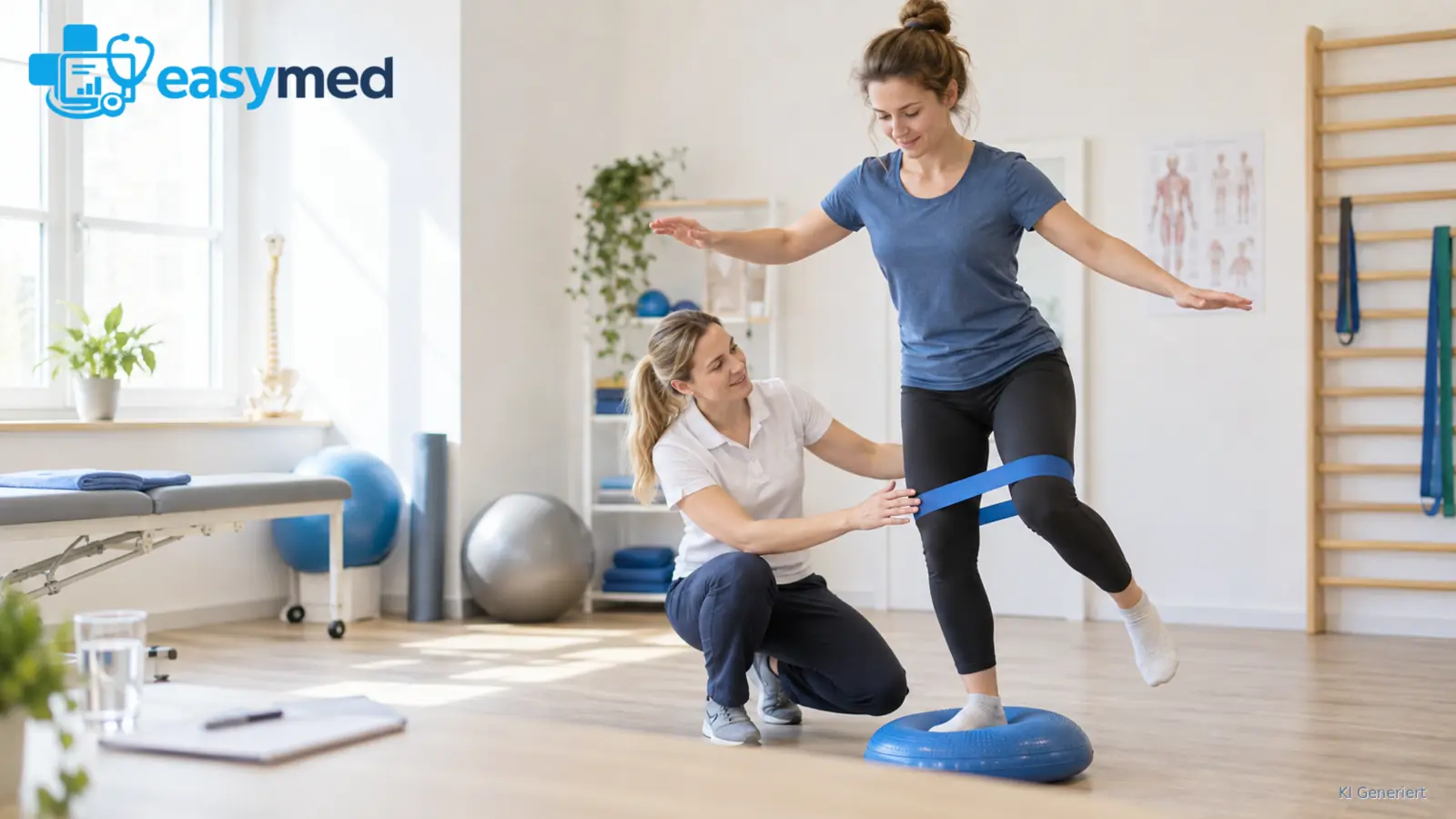 Physiotherapeutin erprobt ein Übungsgerät während einer Fortbildung.