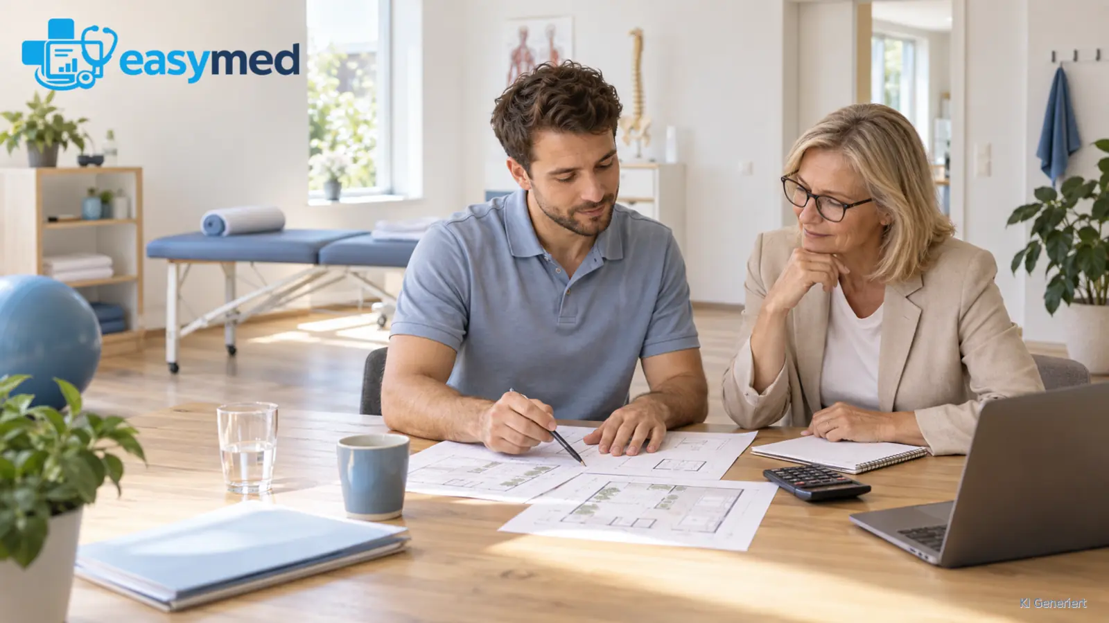 Praxisgründer erläutert Annahmen und Unterlagen für seinen Businessplan.