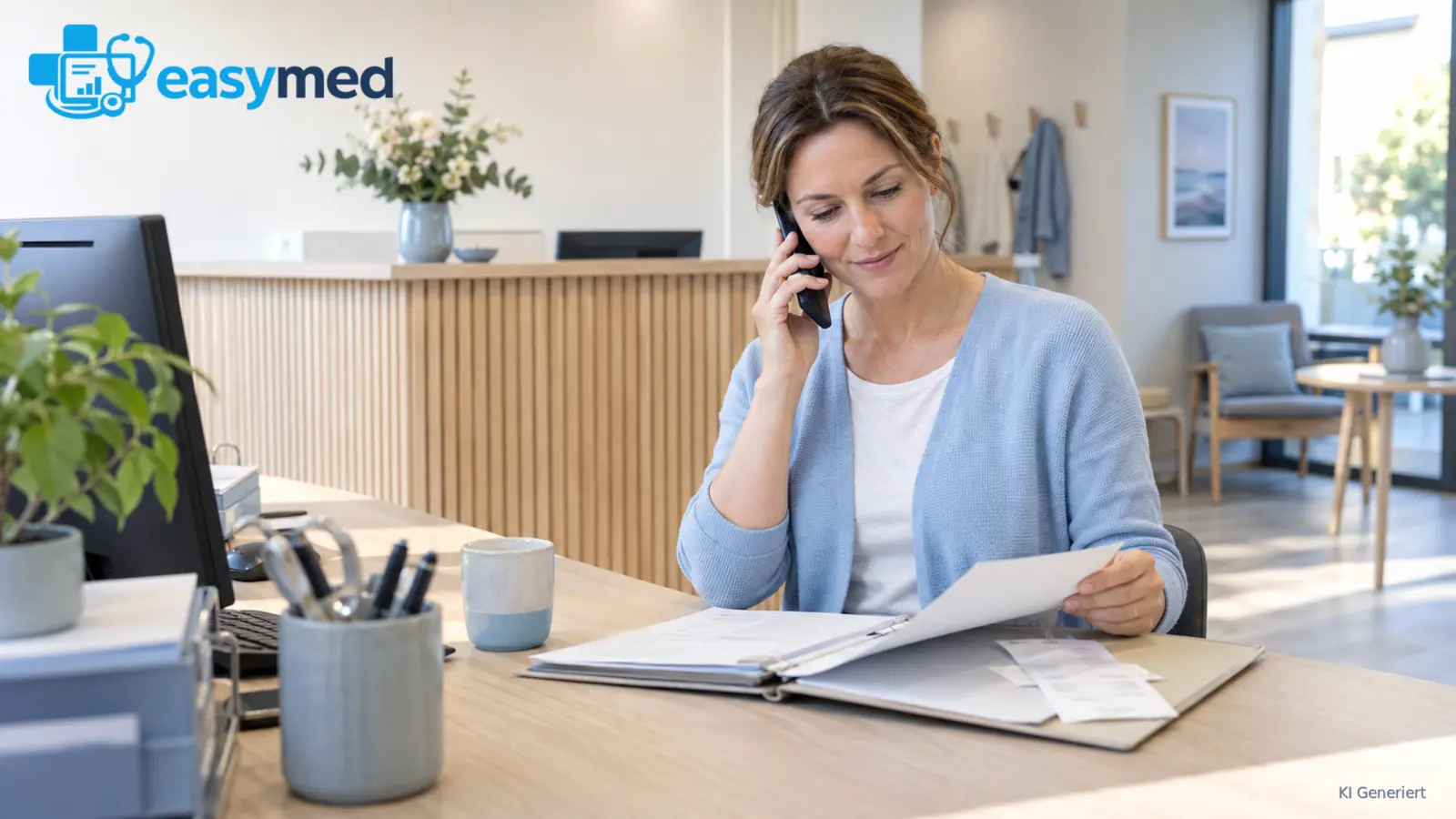 Praxisverwaltung klärt telefonisch einen offenen Abrechnungsvorgang.