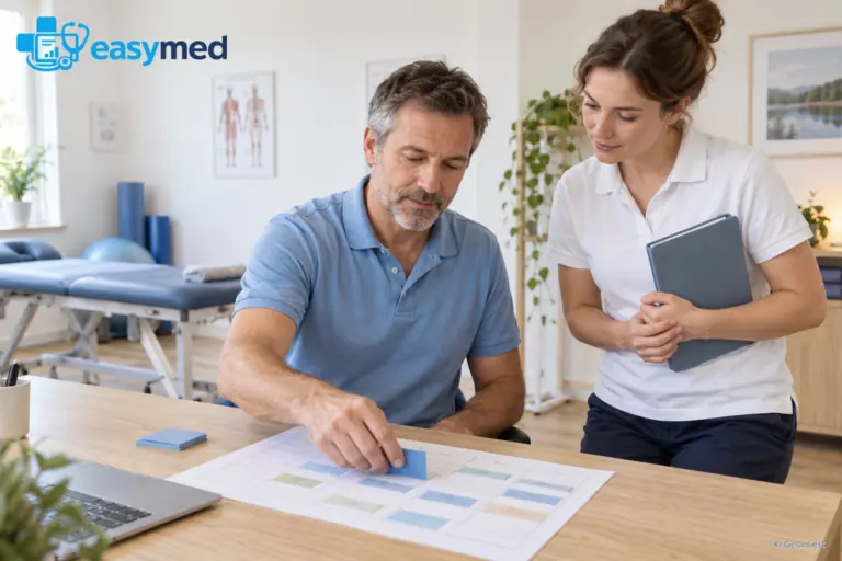 Physiotherapieteam bespricht eine Änderung im Behandlungsplan.