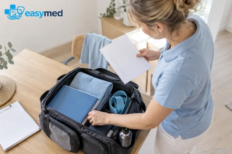 Therapeutische Hausbesuchstasche wird mit einer Packcheckliste vorbereitet.