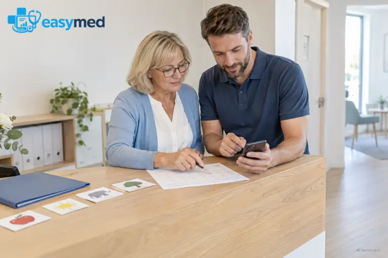 Logopädisches Team stimmt Terminnachrichten mit der gemeinsamen Planung ab.