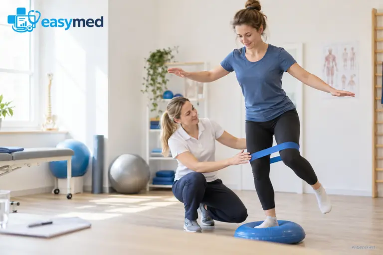 Physiotherapeutin erprobt ein Übungsgerät während einer Fortbildung.