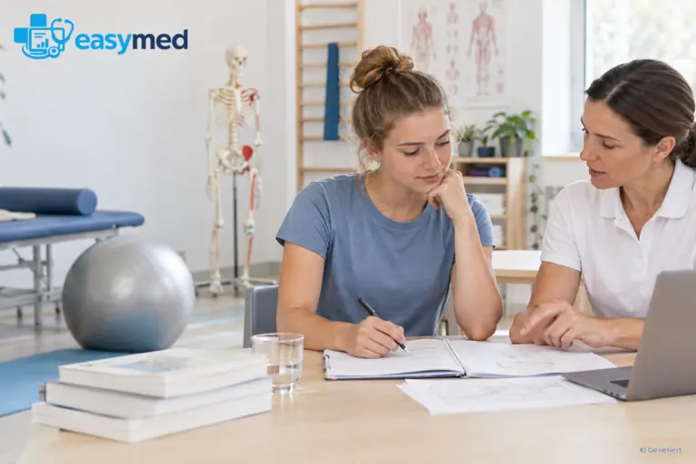 Physiotherapiestudentin plant Studien- und Praxisphasen mit einer Mentorin.