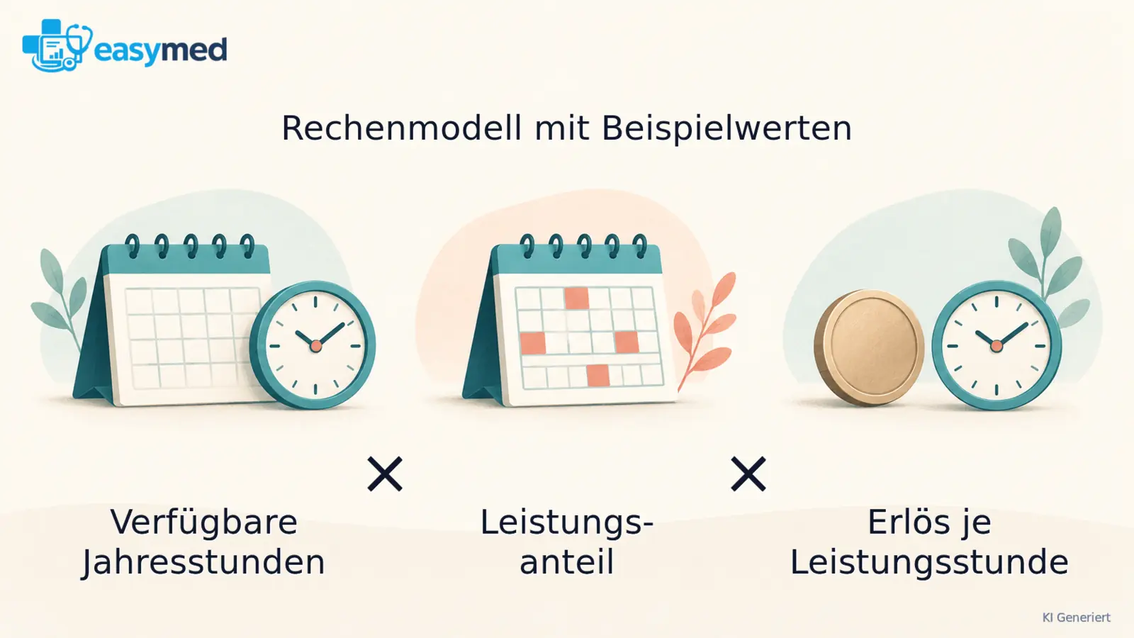 Drei getrennte Eingaben mit Kalendern und Uhren: verfügbare Jahresstunden, Leistungsanteil und Erlös je Leistungsstunde.