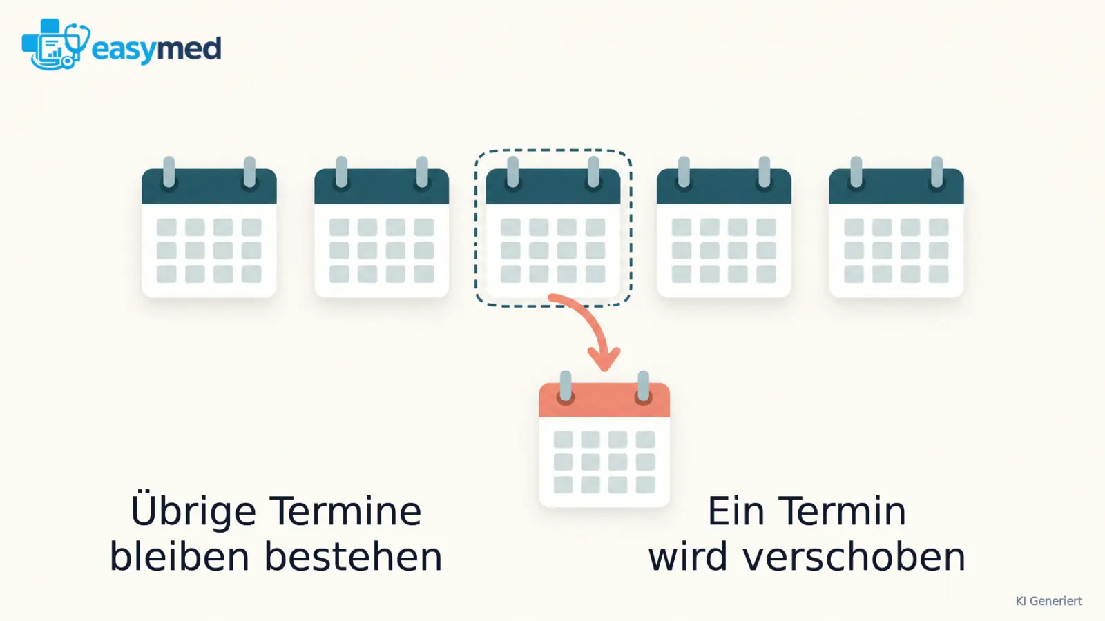 Eine Terminfolge mit genau einem nach unten auf eine neue Karte verlegten dritten Termin.
