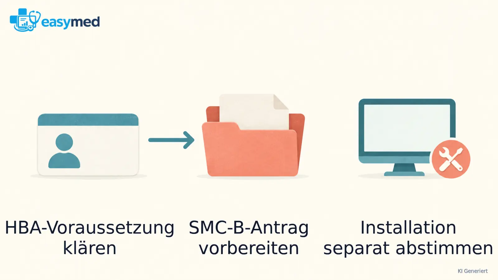 Schema des Kartenwegs: HBA vor dem SMC-B-Antrag, danach separat abgestimmte Installation.