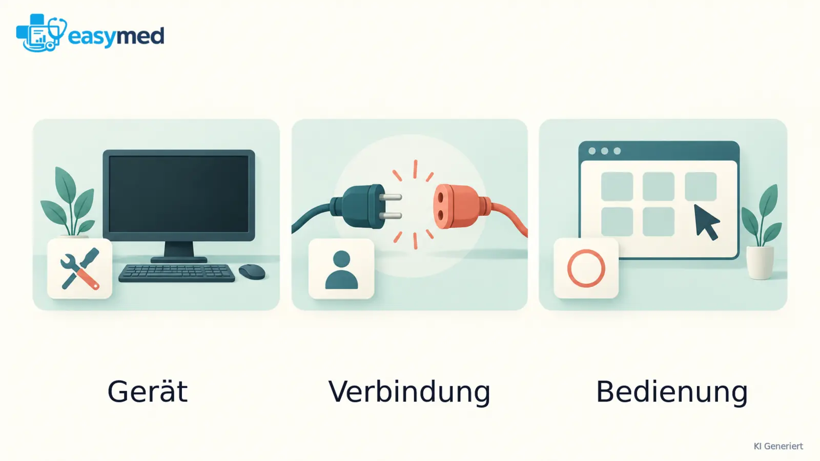 Drei technische Aufgabenbereiche: Arbeitsplatzgerät, Verbindung und Bedienung einer Anwendung.
