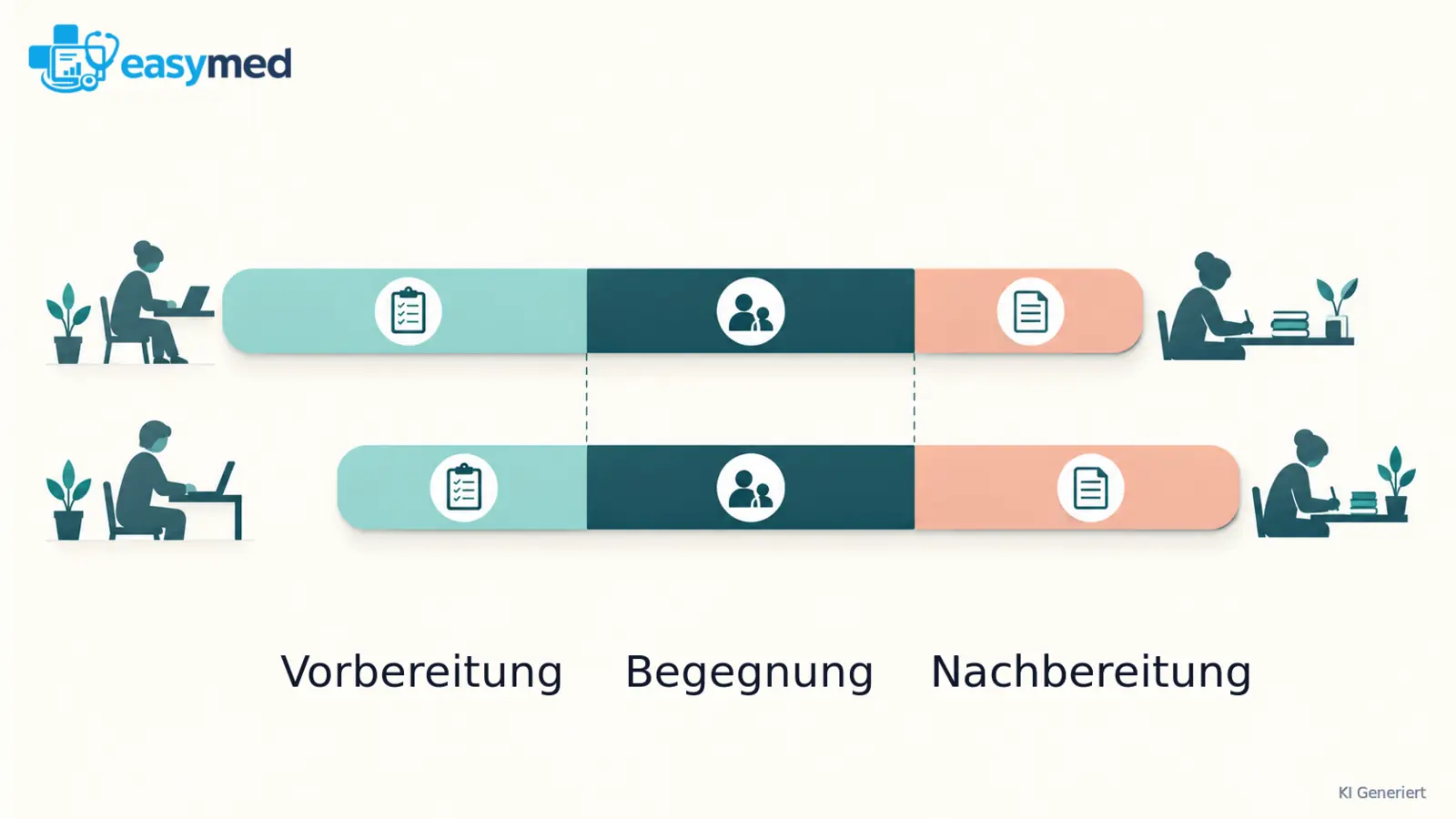 Zwei schematische Zeitbalken mit gleich langem Hauptteil und unterschiedlich breiten Vor- und Nachbereitungsanteilen.