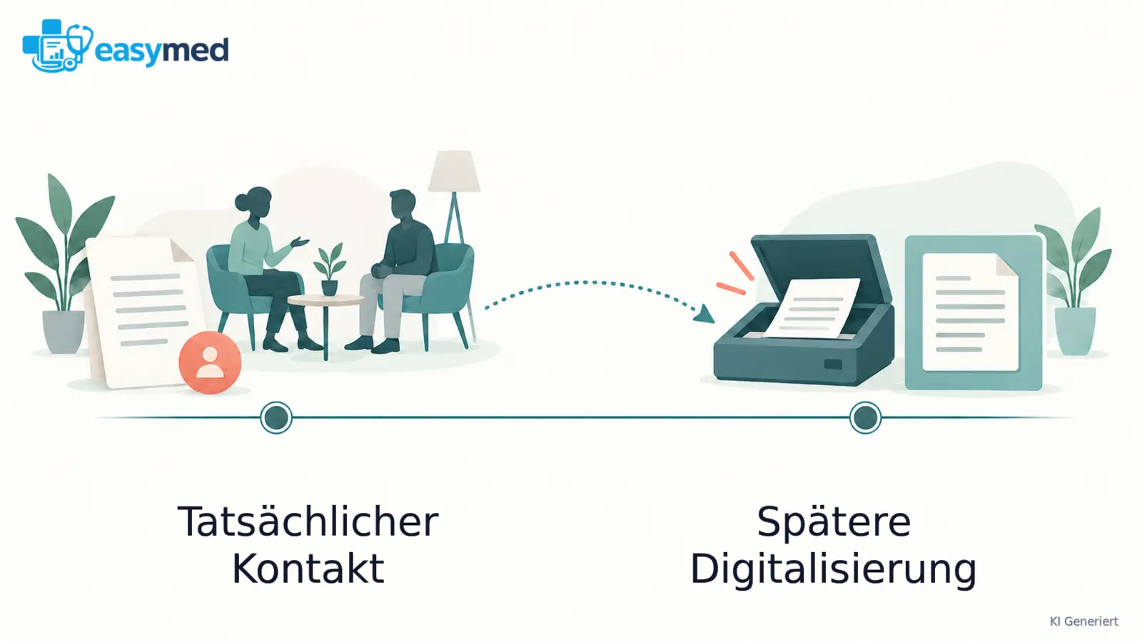 Eine handschriftliche Unterlage beim Kontakt und ihre später erstellte digitale Fassung an zwei Zeitpunkten.