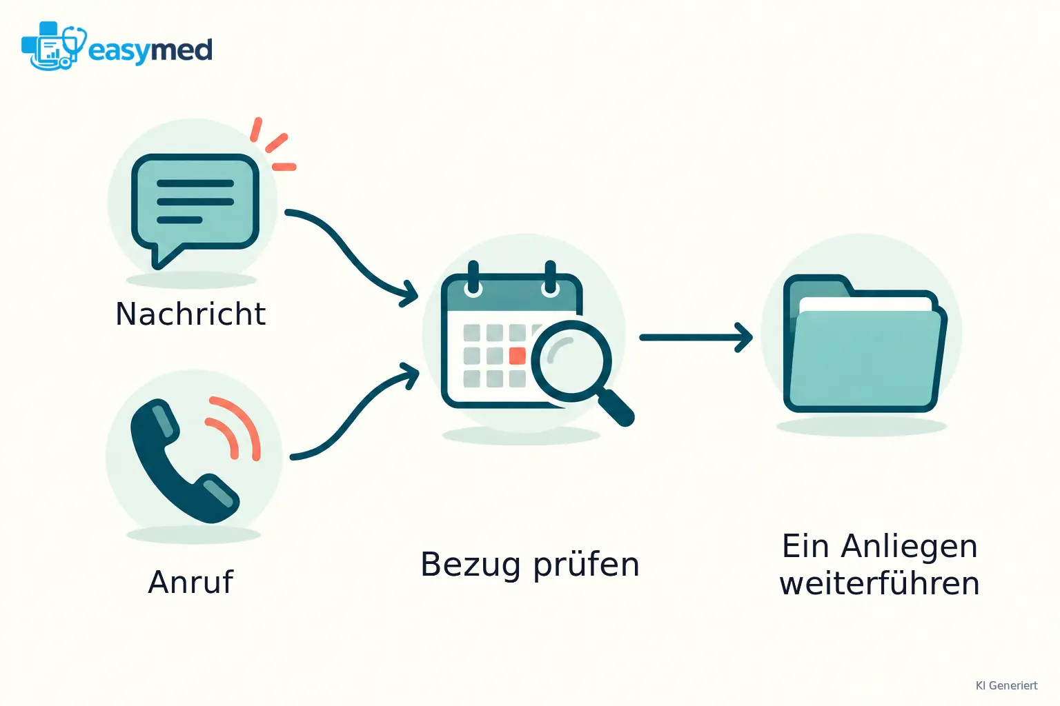 Nachrichtensymbol und Telefon führen über eine gemeinsame Bezugskontrolle in genau eine Aufgabenmappe.