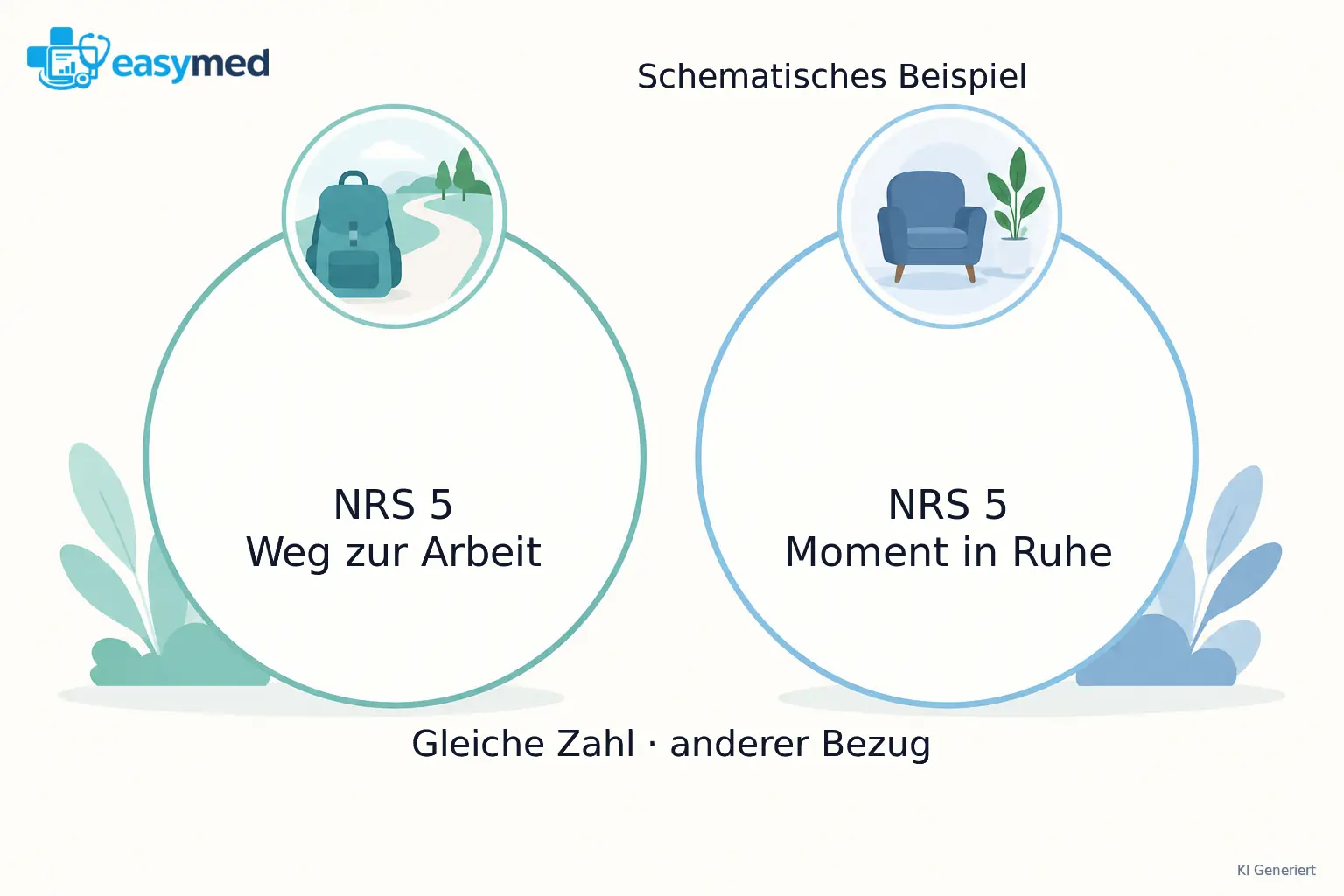 Zwei gleich große Dokumentationskarten zeigen denselben Zahlenwert mit unterschiedlichen Situationsbezügen, einmal Weg zur Arbeit und einmal Ruhe.