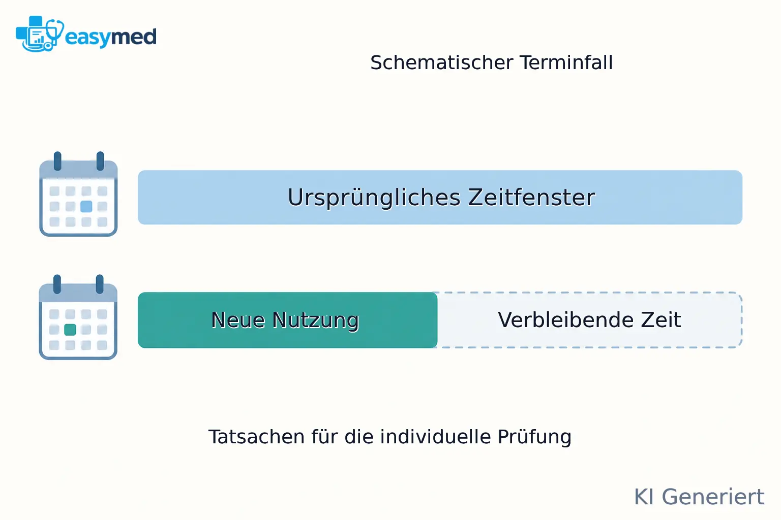 Eine ursprüngliche Terminleiste steht einer zweiten Leiste gegenüber, deren Zeitfenster teilweise neu belegt und teilweise frei ist.