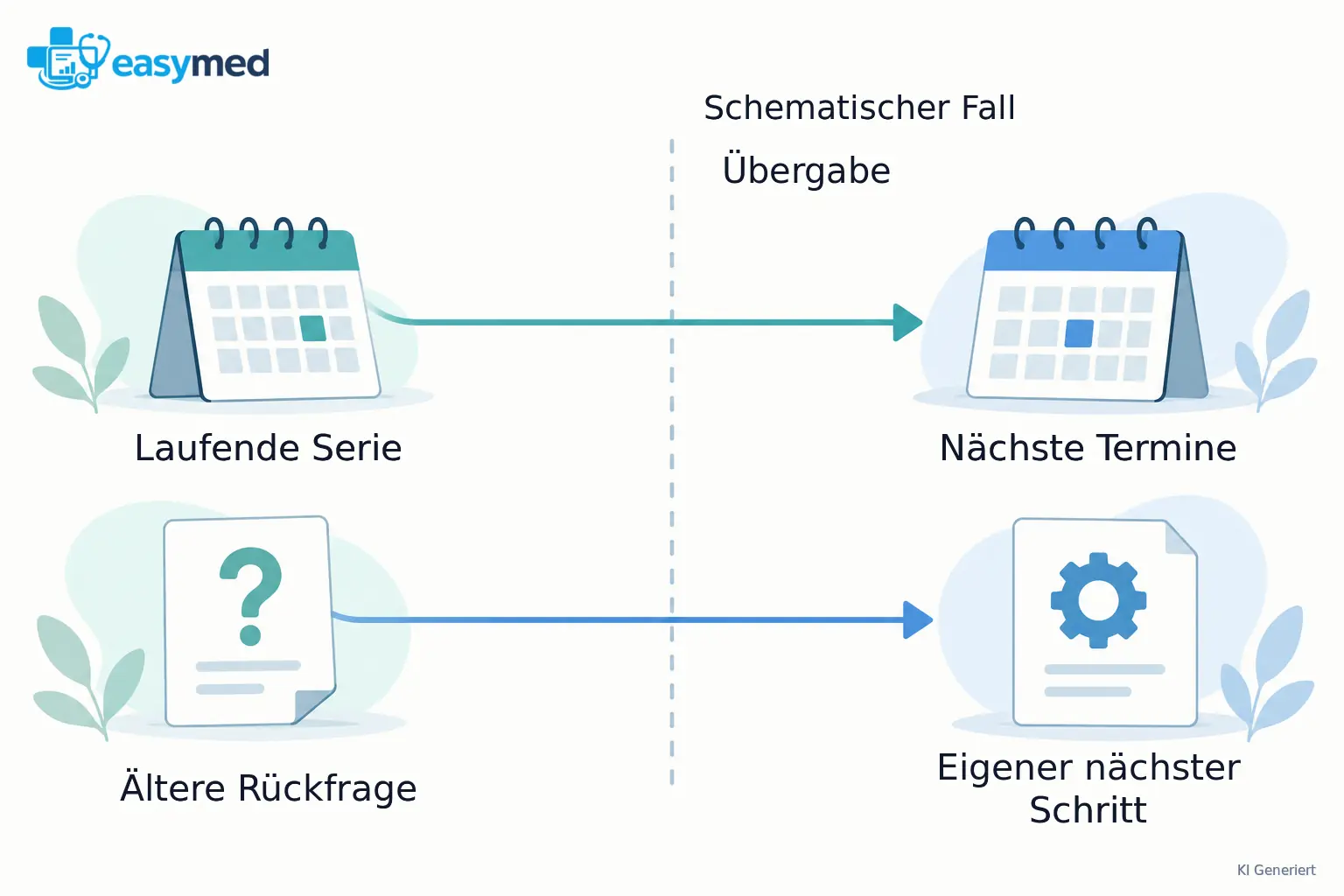 Zwei getrennte Fallspuren überqueren eine markierte Übergabegrenze: oben eine Terminfolge, unten eine offene Verwaltungsfrage.