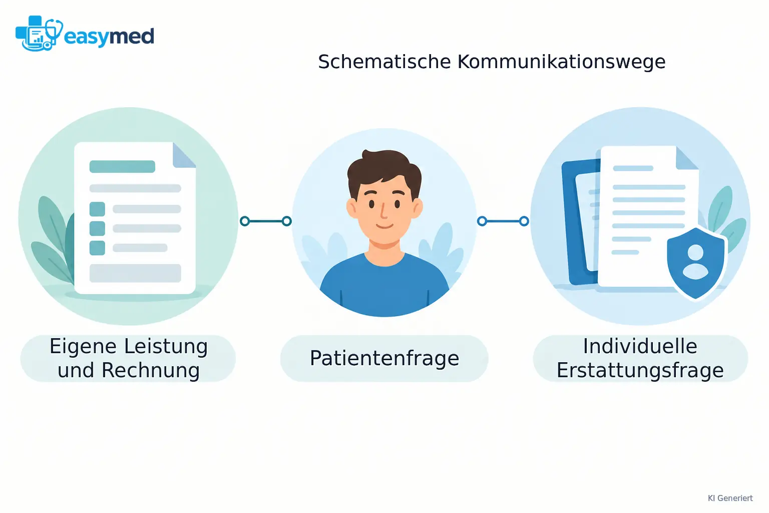 Ein neutraler Patientenkontakt steht zwischen einem eigenen Rechnungsbezug der Praxis und einem getrennten Versicherungsbezug.