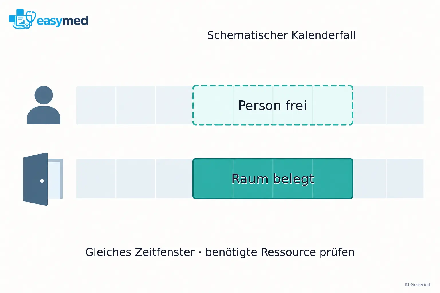 Das gleiche Zeitfenster ist für eine behandelnde Person frei, der benötigte Einzelbehandlungsraum aber belegt.