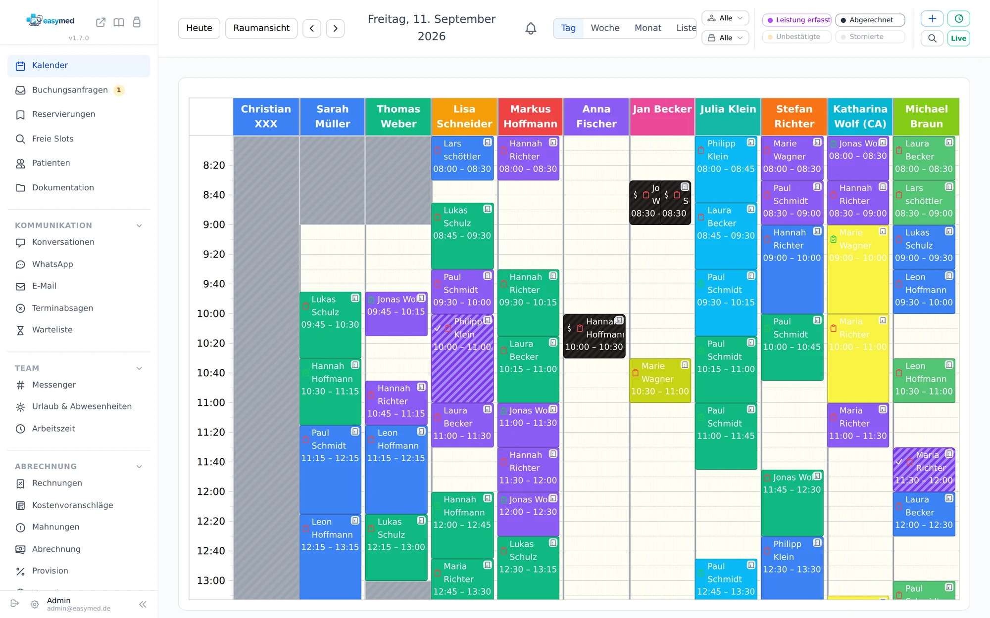 Einblick in easymed: Termine, Behandler und Patienten im gemeinsamen Praxiskalender